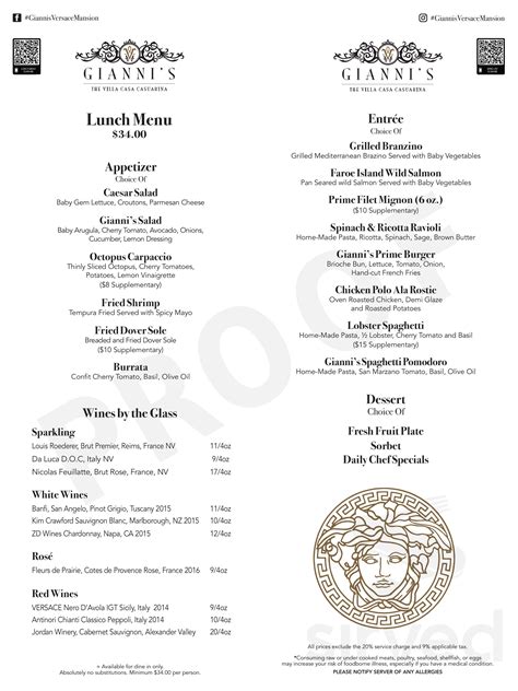 versace mansion menu and prices|giannis at the Versace mansion.